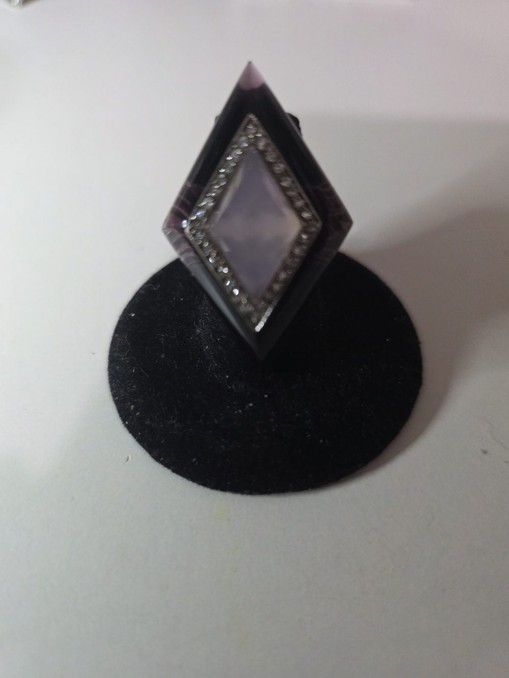 Lavender Geometric Diamond-Shaped Ring with Crystal Accent
